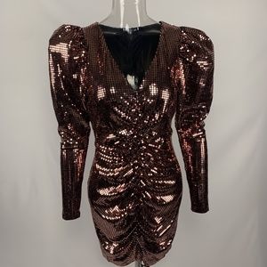 Bronze puff sleeve dress